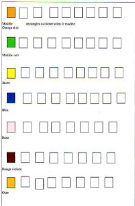 Le patient est invité à colorier les rectangles blancs selon la couleur proposée en début de ligne.